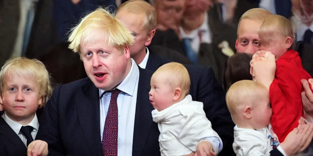 Prompt: boris johnson at vladimir putin's children's birthday party