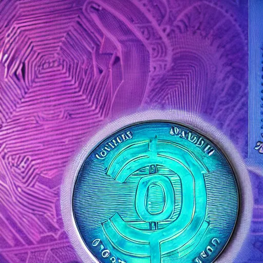 Image similar to a futuristic glowing blue banknote of currency with an alien symbol on the front