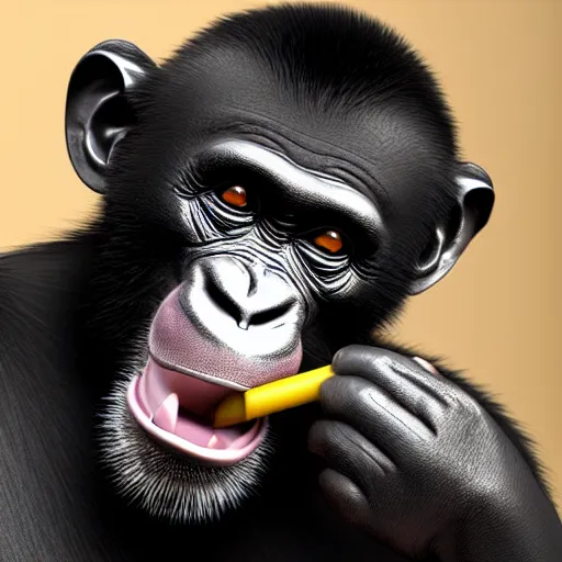 Image similar to a high detail shot of a chimp wearing a suit, smoking, unreal engine