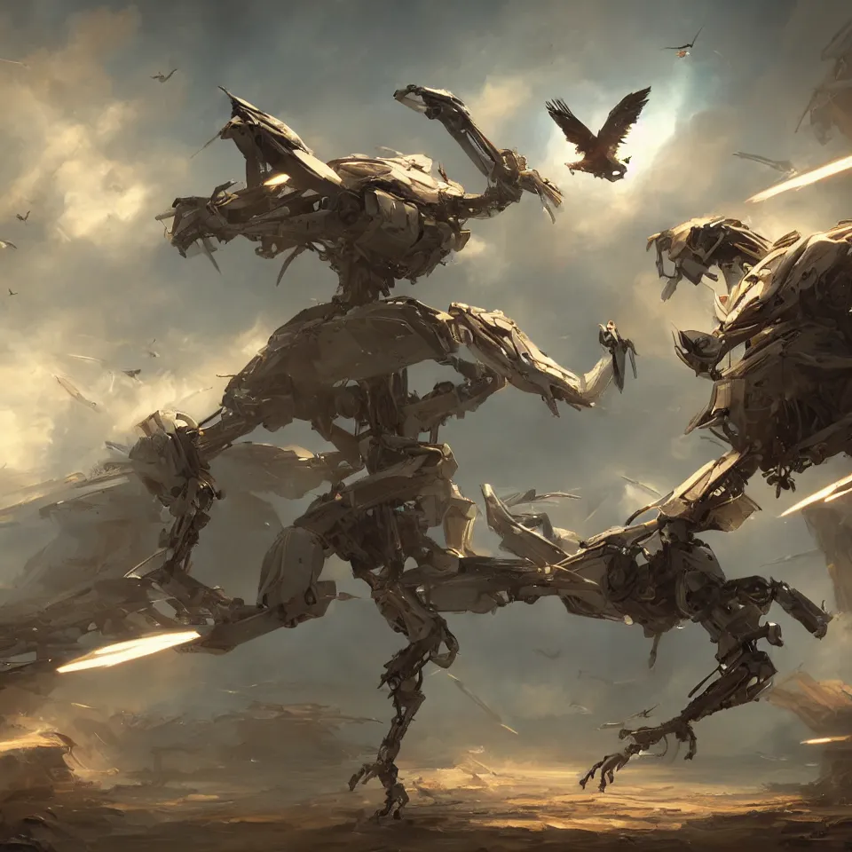 Prompt: a detailed concept art robot bird, dynamic lighting, cinematic, epic composition, masterpiece