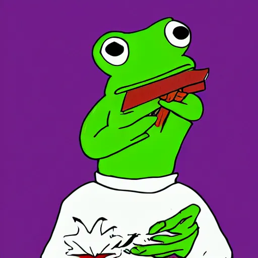 Prompt: pepe the frog smoking weed