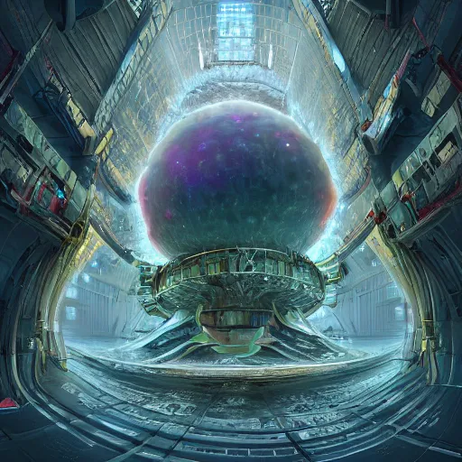 Prompt: the lovecraftian large hadron collider discovers the terrible cosmic truth, award-winning art, trending on artstation, digital painting, matte painting, hyper detailed, 8k