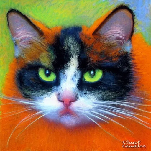 Image similar to “ fluffy orange cat, 4 k, by claude monet ”