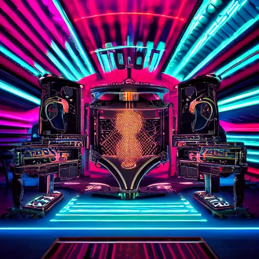 Image similar to album cover, album is called tripmachine,, a huge futuristic steampunk machine made of guitars and drums and pianos, connected with glowing tubes 8 k, fluorescent colors, halluzinogenic, multicolored, exaggerated detailed, front shot, 3 d render, octane