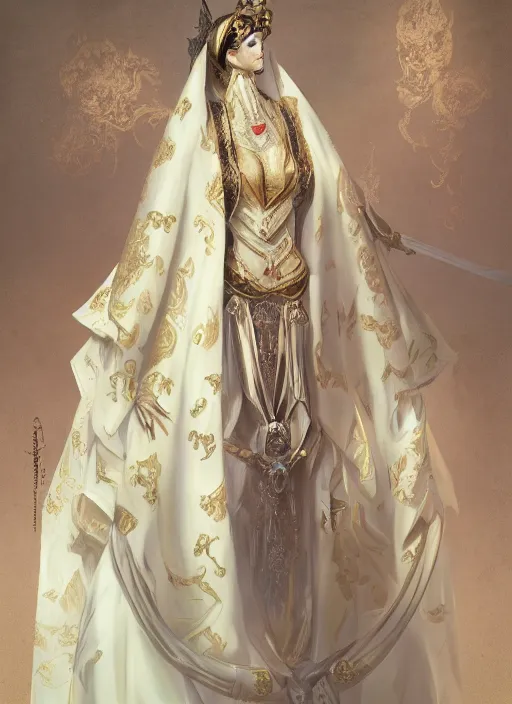 Image similar to hyper realistic photo of baroque oriental luxury fashion queen ghost full body, symmetric, rule of thirds, cinematic, artstation, cgsociety, greg rutkowski, james gurney brom