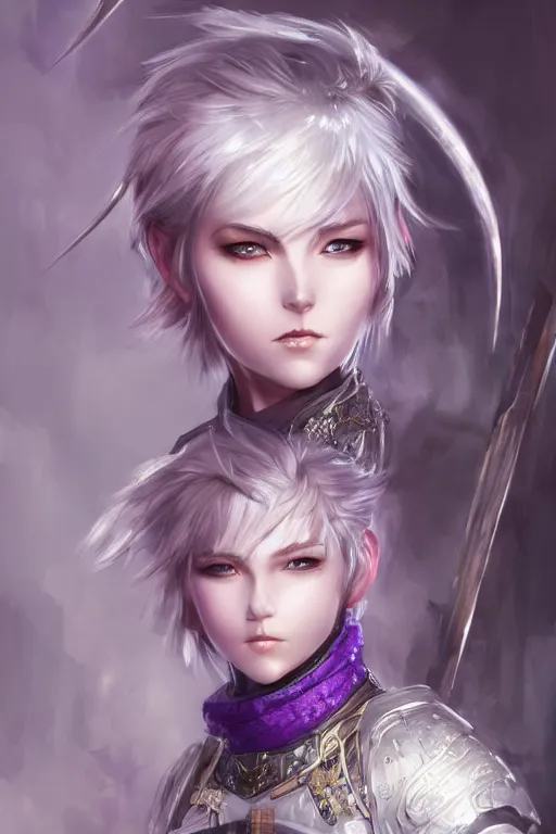 Image similar to A realistic anime portrait of a short white haired female rogue wearing an intricate medium armor, middle eastern, purple eyes, digital painting, by Stanley Artgerm Lau, Sakimichan, WLOP and Rossdraws, digtial painting, trending on ArtStation, SFW version