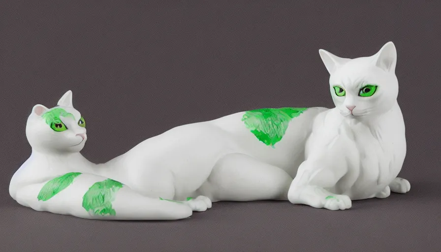 Image similar to hand painted figurine of white cat with green eyes, snow, hyperdetailed, artstation, cgsociety, 8 k