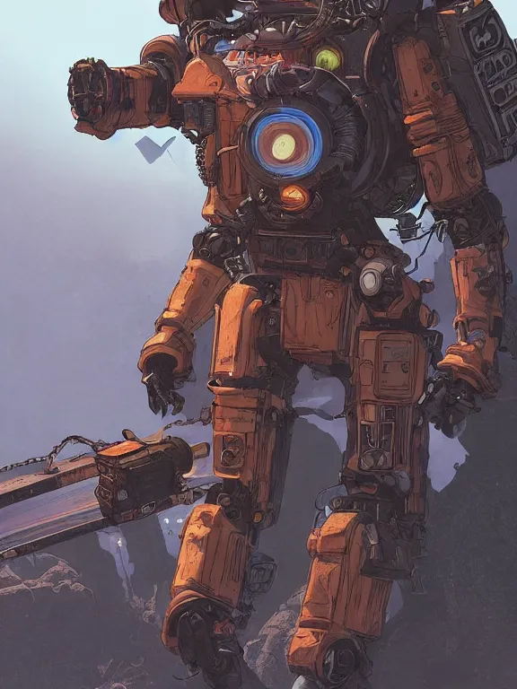 Image similar to solarpunk digital illustration pathfinder robot from apex legends, portrait by james gurney and laurie greasley, concept art, cinematic composition, hyper realism, photorealistic, dramatic lighting, highly detailed