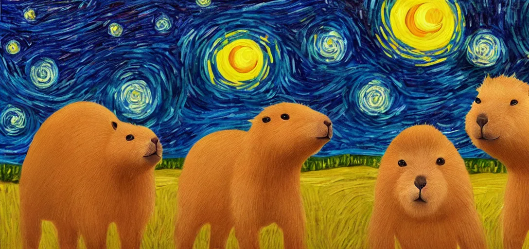 Image similar to Capybara painting in the Style of Starry Night