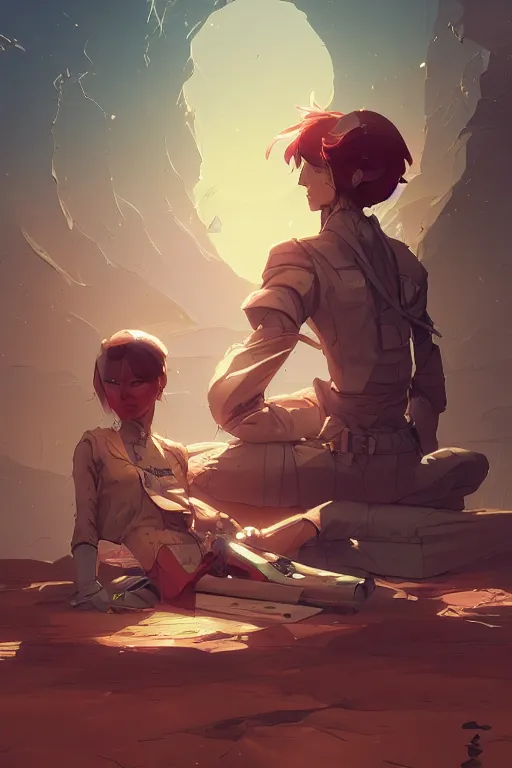 Image similar to overwhelmed with fleetting thoughts behance hd artstation by jesper ejsing, by rhads, makoto shinkai and lois van baarle, ilya kuvshinov, ossdraws, that looks like it is from borderlands and by feng zhu and loish and laurie greasley, victo ngai, andreas rocha