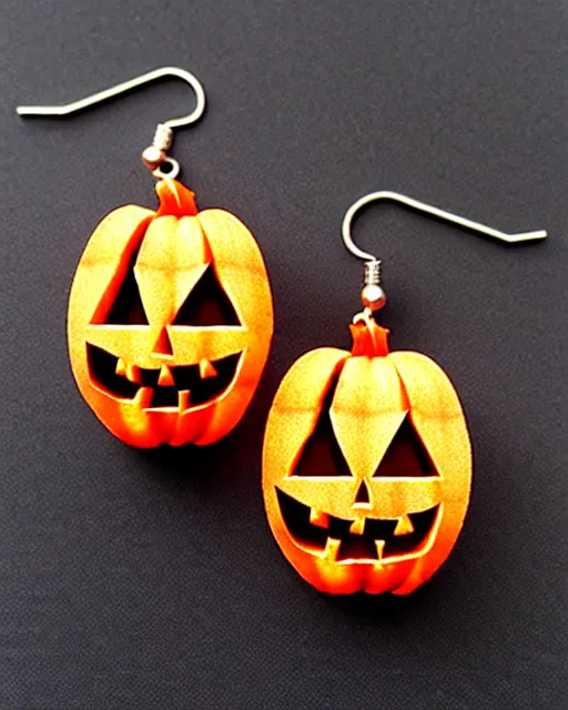 Image similar to spooky jack'o'lantern, 2 d lasercut earrings,