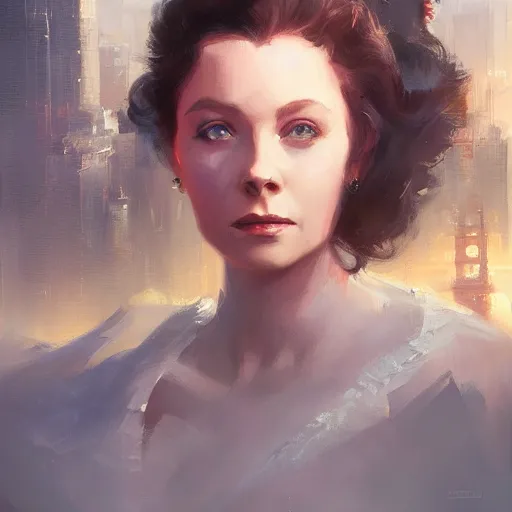 Prompt: a classical portrait of a young vivian leigh, dramatic light, city background, sunset, high detail, sharp, painted by greg rutkowski, painted by igor kieryluk, painted by bobby chiu, digital art, trending on artstation