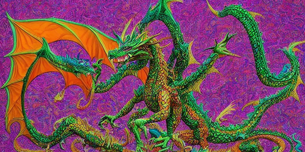 Prompt: “psychedelic dragon sculpture by alex grey”