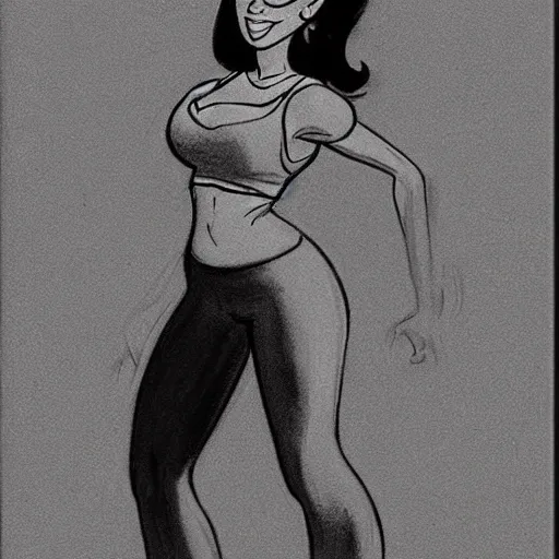 Image similar to milt kahl sketch of thick cuban girl wearing black yoga pants