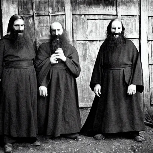 Prompt: photo of breton monks looking like rasputin