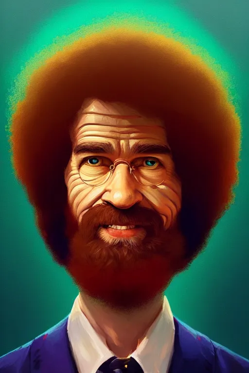 Image similar to symmetrical! portrait of Bob Ross, modern, colourful!! abstract highly detailed, digital painting, artstation, concept art, sharp focus, illustration, by greg rutkowski