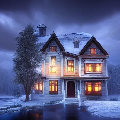 Image similar to amazing photo of a house in the plannet Jupyter, digital art, by marc adamus, beautiful dramatic lighting