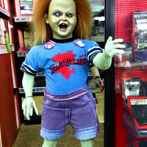 Image similar to Chucky the killer doll for sale in a pawn shop