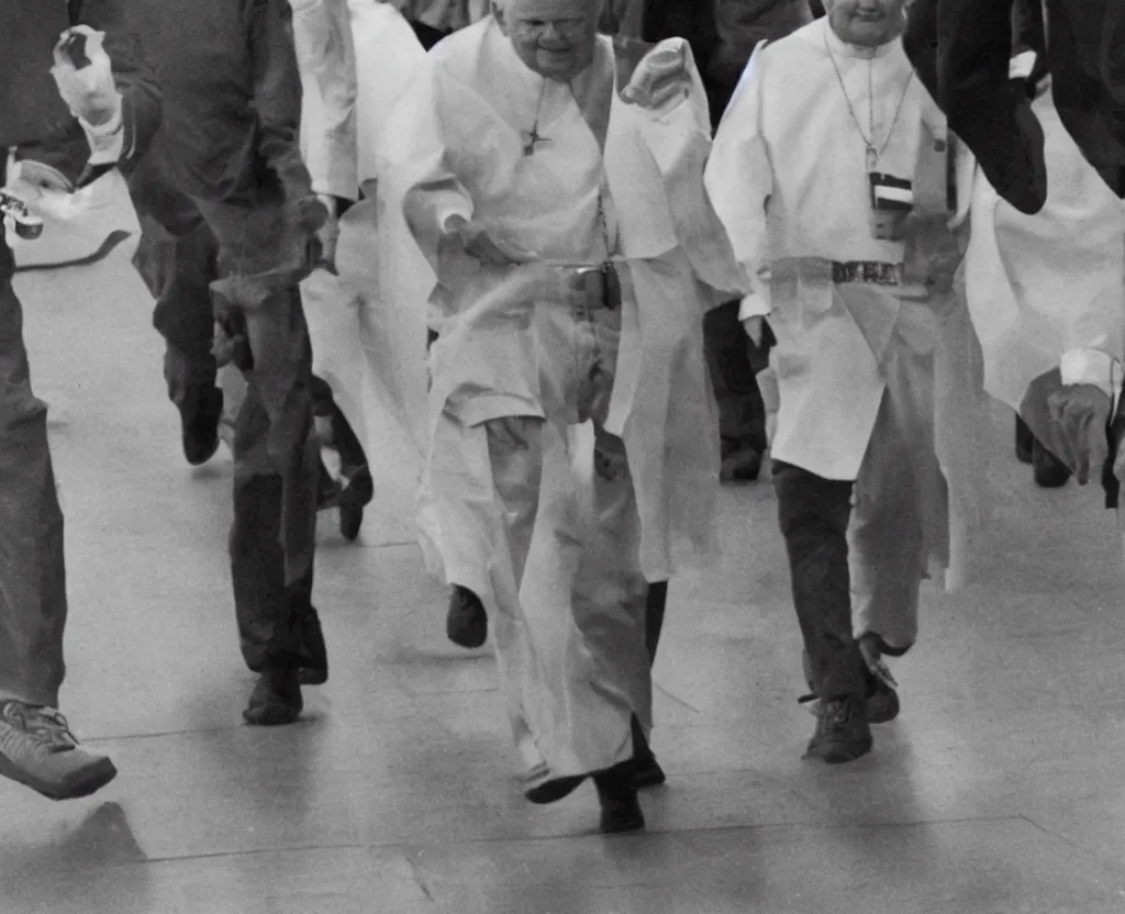 Image similar to press photograph of john paul ii wearing jordan 1 sneakers