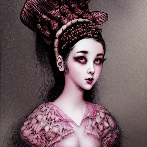 Image similar to a painting in the style of kim jung gi and in the style of mark ryden and in the style of natalie shau.