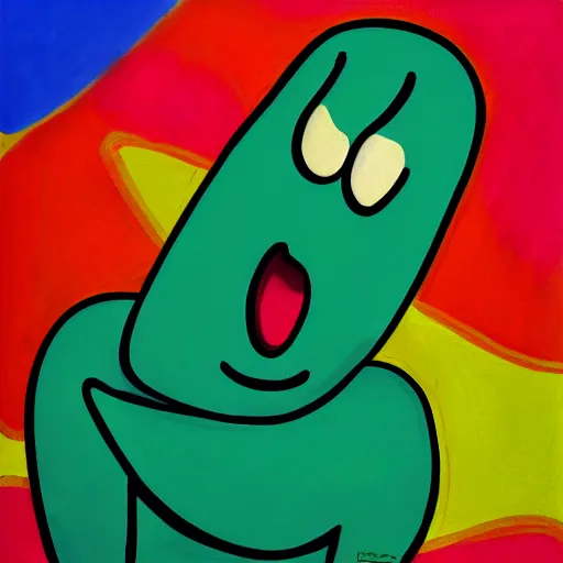 Image similar to handsome squidward portrait, realistic, pop art, vivid colors