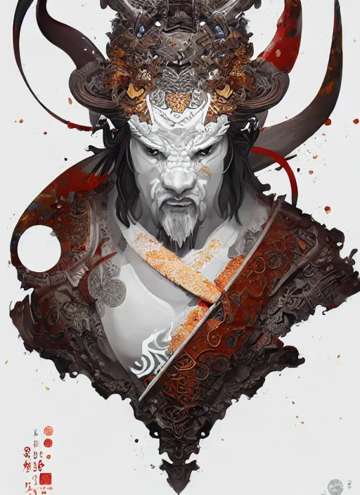 Image similar to subsurface scattering, white, koi, samurai deity with koi armor, art nouveau swirls, cinematic lighting, octane render, by jesper ejsing, james jean, justin gerard, tomasz alen kopera, cgsociety and fenghua zhong, highly detailed, rim light, art, very coherent, cinematic, hyper realism, high detail, 8 k