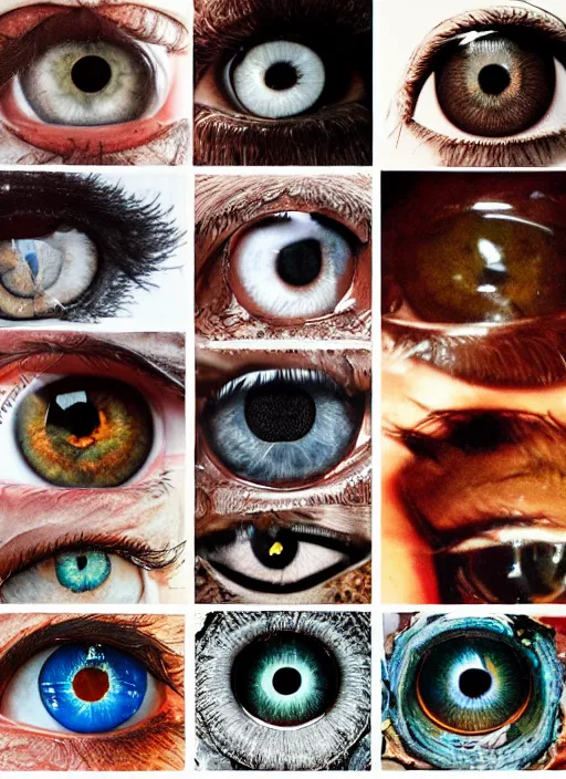 Image similar to diverse human eyes!, dot pupils, round pupil, happy smiling human eyes, round iris, advanced art, art styles mix, from wikipedia, various eye shapes, eye relections