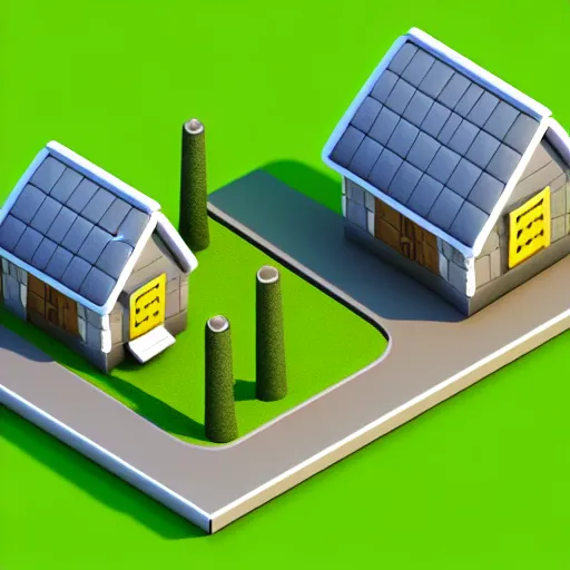 Prompt: isometric village house, 3 d icon for mobile game, blender 3 d, green scheme, octane render, 8 k resolution