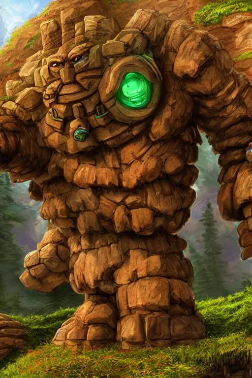 Image similar to zelda fantasy art giant golem troll wood rock greeble gemstone, global illumination ray tracing hdr fanart arstation by sung choi and eric pfeiffer and gabriel garza and casper konefal