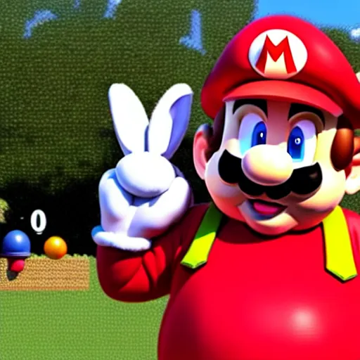 Image similar to real life big chungus dressed like mario, super mario with bunny ears, big chungus, fat bugs bunny, high resolution photo