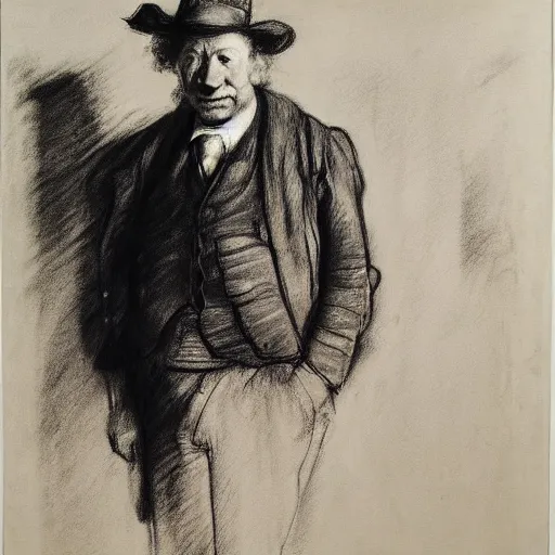Prompt: charcoal drawing portrait of a man in suit by rembrandt and raphael and jenny saville and lucian freud and edward hopper