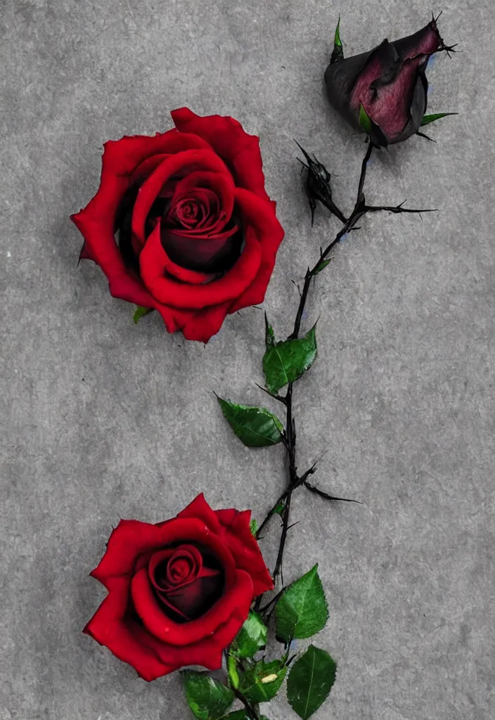 Image similar to a beautiful black rose with blood - stained thorns