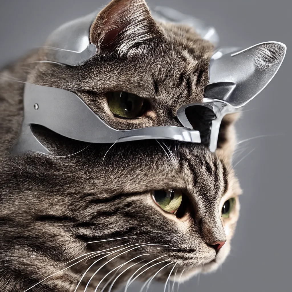 Image similar to a cat wearing a helmet, 8 k, hd, full - hd, ultra - hd, super - resolution, global illumination, insanely detailed and intricate, hypermaximalist, elegant, ornate, hyper realistic, super detailed