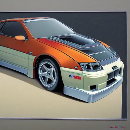 Prompt: hybrid Nissan 300zx pug dog, intricate detail, exquisite art, airbrush illustration,