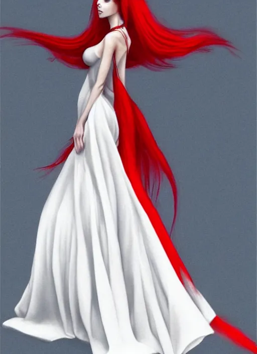 Prompt: photo of a gorgeous female with long red her, dressed in a white transparant gown in the style of stefan kostic, realistic, sharp focus, 8 k high definition, insanely detailed, intricate, elegant, art by stanley lau and artgerm