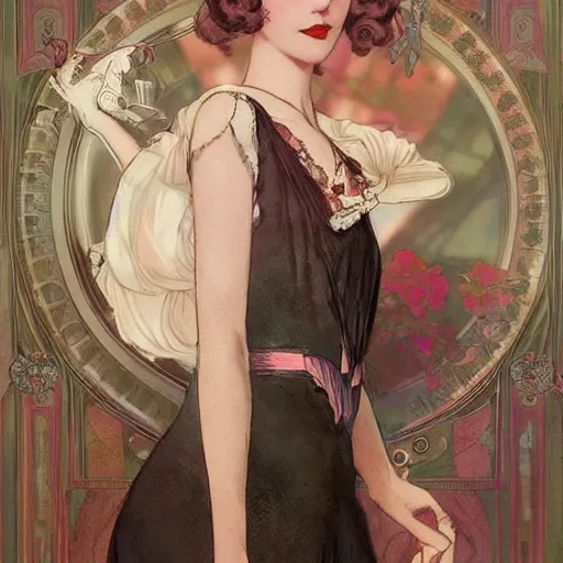 Prompt: 1920s girl ready for fancy afternoon tea with friends, highly detailed, digital painting, cgsociety, concept art, sharp focus, illustration, art by artgerm and greg rutkowski and alphonse mucha