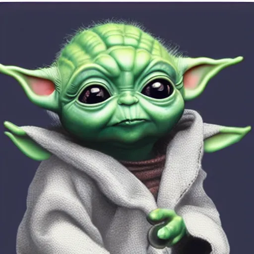 Image similar to Baby Yoda by Jeszika Le Vye, trending on artstation, hyperdetalied,