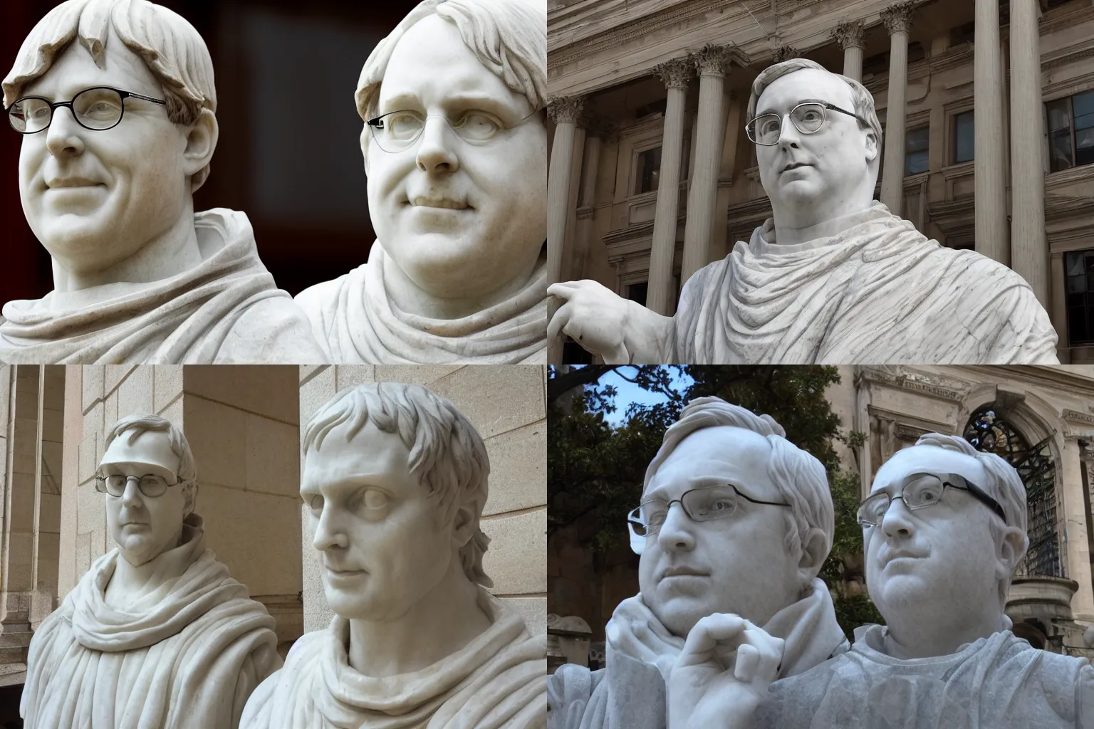 Prompt: A marble statue of Linus Torvalds photograph Roman close angle