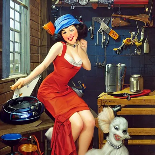 Prompt: gadget hackwrench in her workshop by gil elvgren