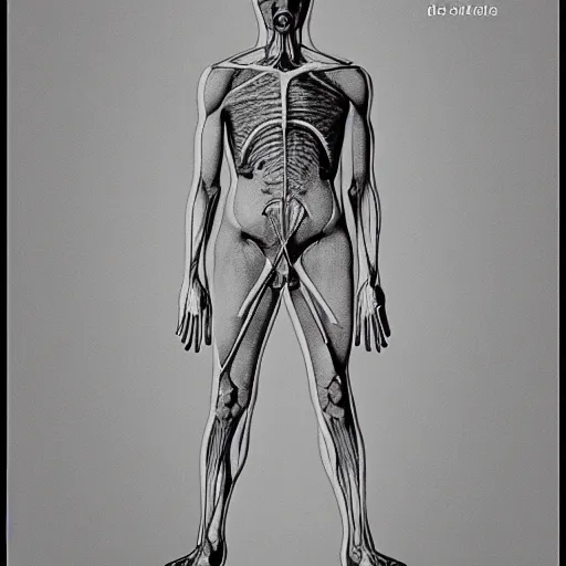 Image similar to the human body, surrealist, cross-section diagram