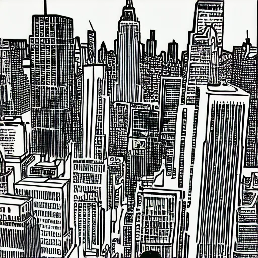 Image similar to new york skyline, cell shaded, comic book style