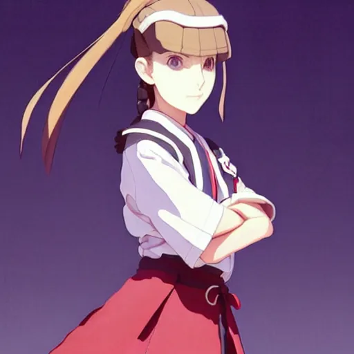 Image similar to a beautiful! boyish! natalie portman model, wearing japanese catholic school girl outfit with mayan pattern and native style, aztec street fashion, guilty gear art direction, perfect anime face, gapmoe yandere grimdark, trending on pixiv fanbox, painted by greg rutkowski makoto shinkai takashi takeuchi studio ghibli, akihiko yoshida