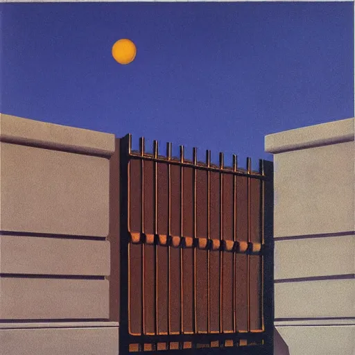 Image similar to gate made out of wax, melting under sun. concept art. rene magritte. h. r. ginger