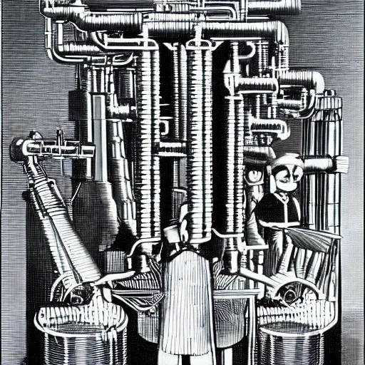 Image similar to an anthropomorphic factory machine by boris artzybasheff