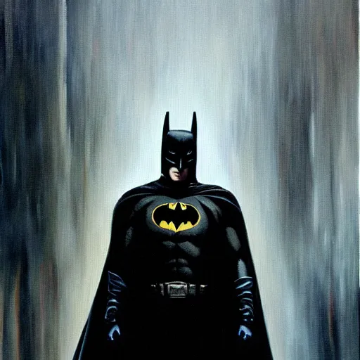 Image similar to Painting of a batman dark knight by Christopher Nolan oil painting