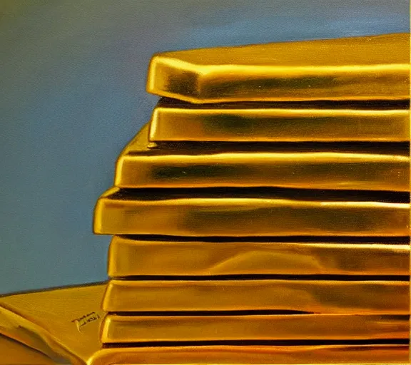 Prompt: gold bars business money oil painting