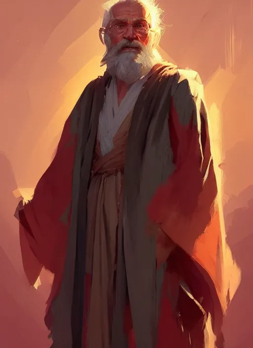 Image similar to old man with short beard, long hair! robes! modern, colourful!! highly detailed, digital painting, artstation, concept art, sharp focus, illustration, by greg rutkowski