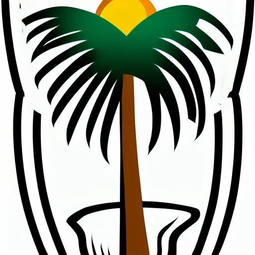 Prompt: palm tree in front of a giant volleyball vector logo, professional sports style, flat colour, svg, professional, sharp edges