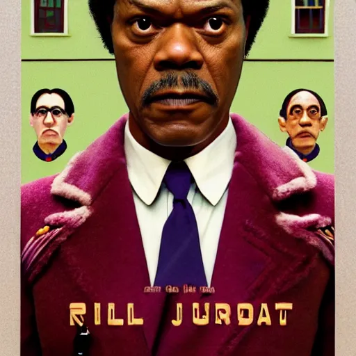 Image similar to film by wes anderson, the grand budapest hotel style, pulp fiction movie, highly detailed, photorealistic, full - body, samuel l jackson posing in cafe, perfect symmetrical eyes, 8 k resolution, digital art, hyper realistic