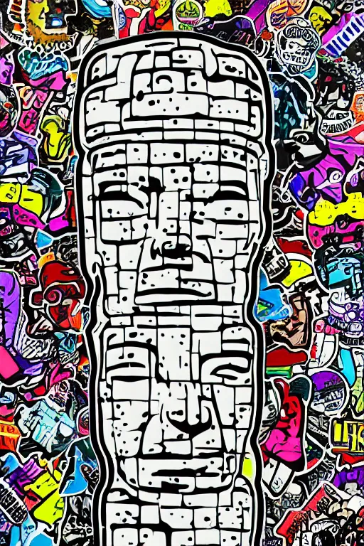 Image similar to sticker art, cronobreaker moai statue popart slap face caricature comic book illustration cartoon graffity street digital